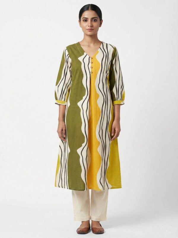 Green Cotton Digital Print Kurta
