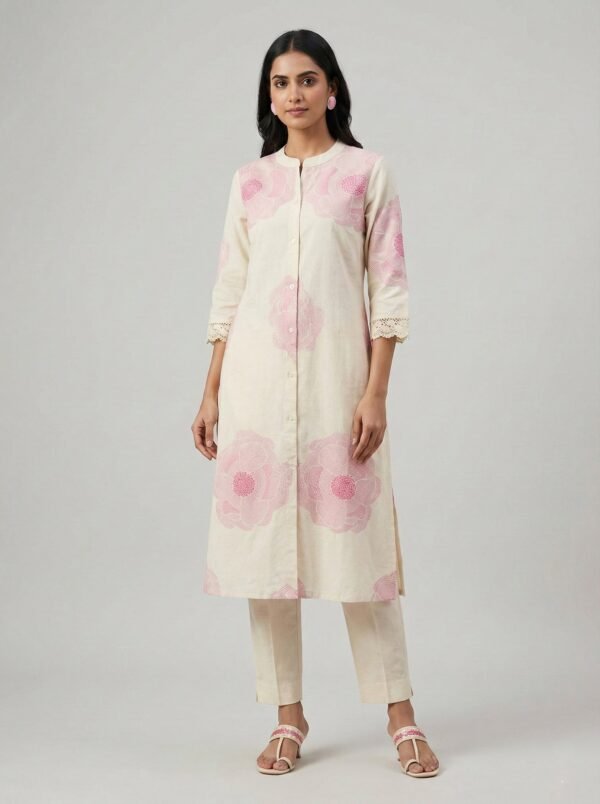 Pink Cotton Floral Digital Print Kurta