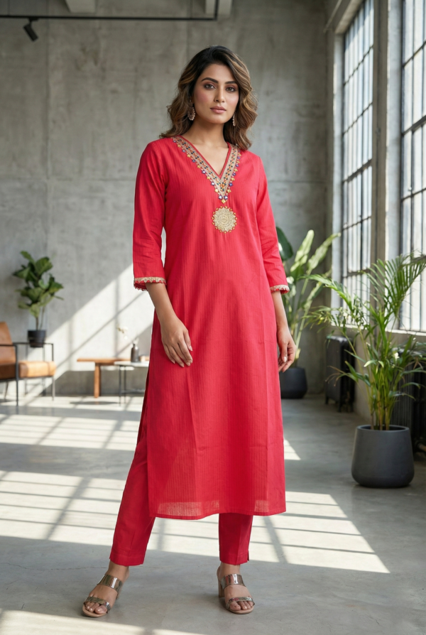 Rani Rayon Hand Embroidery Kurta