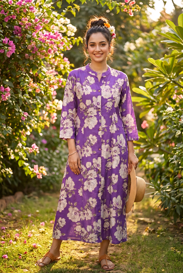 Purple Rayon Floral Printed Kurta