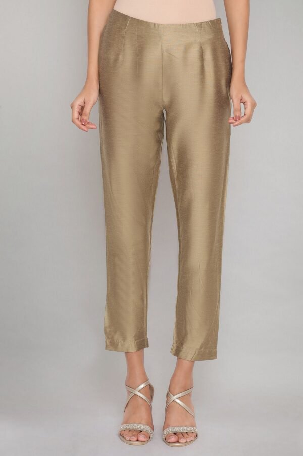 Light Golden Cotton Flax Fitted Pants
