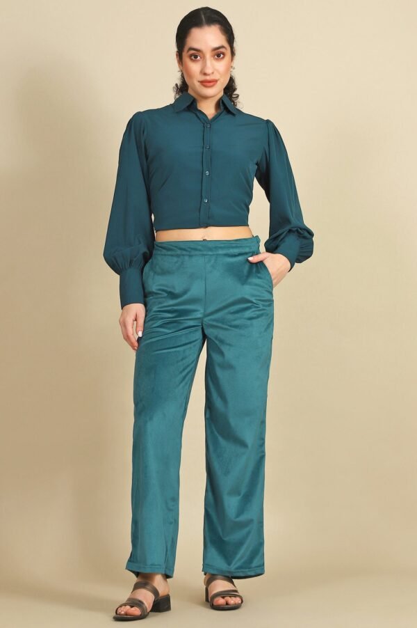 Green Solid Straight Fit Pants with YKK Zipper