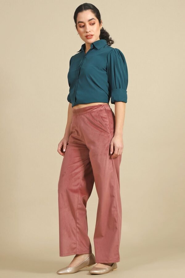 Pink Solid Wide Leg Pants with YKK Zipper
