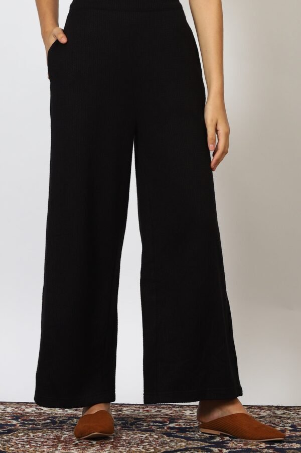 Black Solid Rayon Parallel Pants